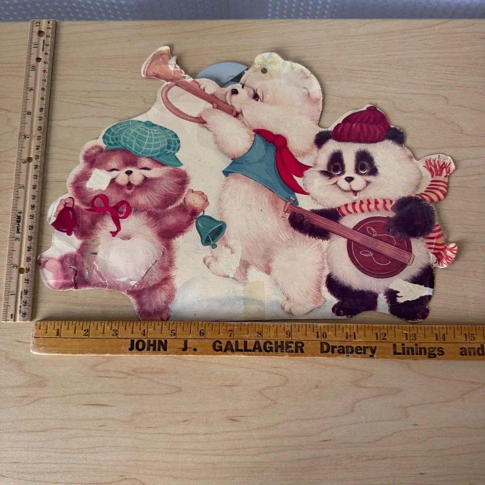 Vintage Eureka & Personality Bears Cardboard Die-Cut Christmas Decoration Lot